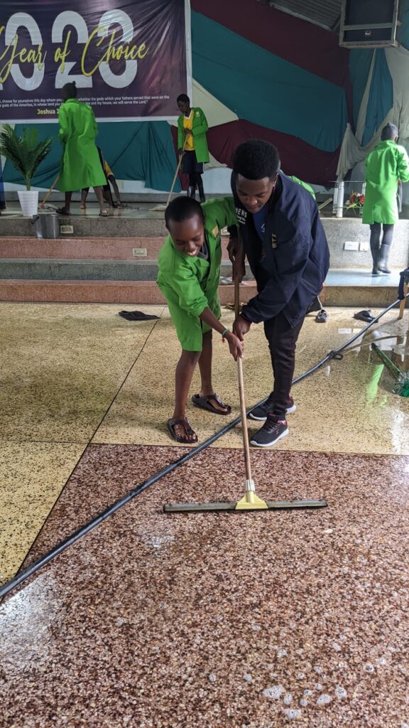 students serving at a local church